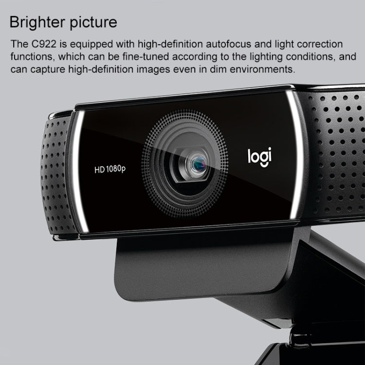 Logitech C922 高清 1080P 自動對焦網路攝影機，配備 2 個全向麥克風