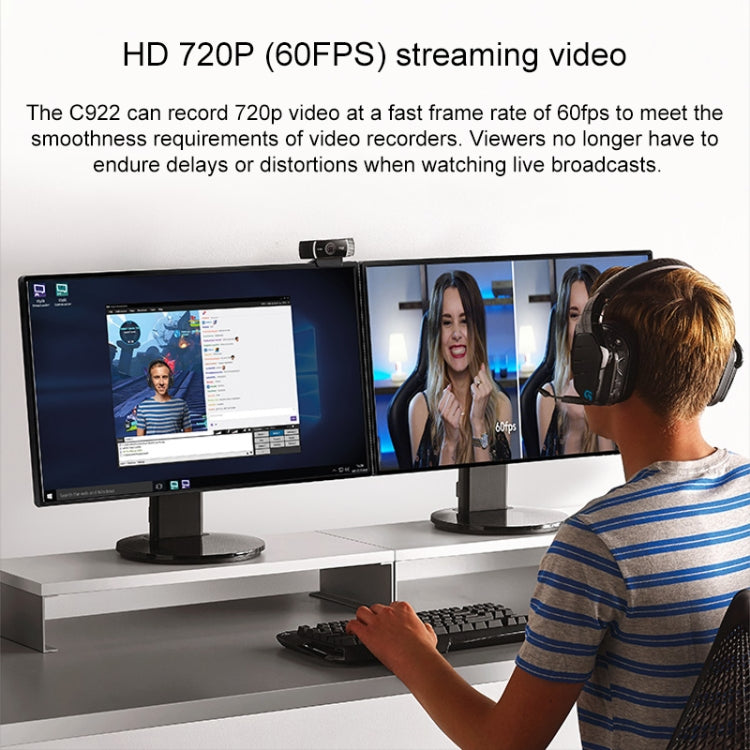 Logitech C922 高清 1080P 自動對焦網路攝影機，配備 2 個全向麥克風