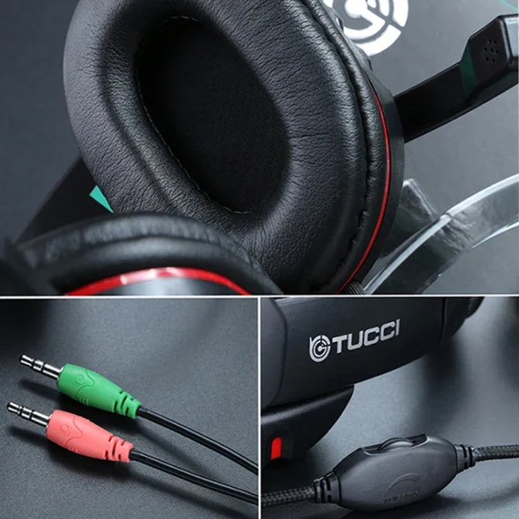TUCCI X6 超重低音立體聲PC遊戲耳機，帶麥克風，X6