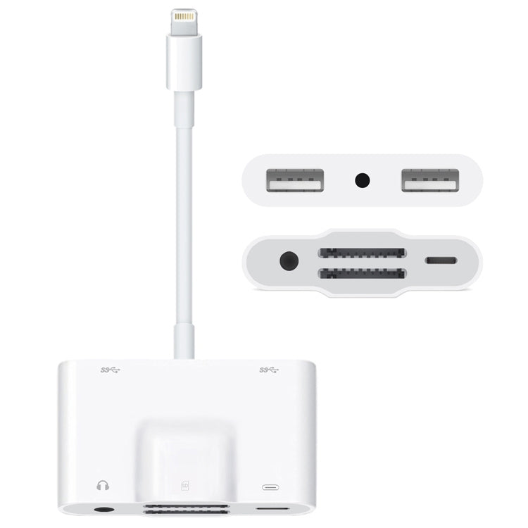 NK-1042 6合1 8 Pin公轉雙USB + 雙SD卡 + 3.5mm音頻接口 + 8 Pin充電接口母座相機轉接器