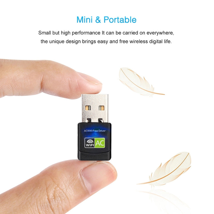 AC600Mbps 2.4GHz及5GHz雙頻USB 2.0無線網卡免驅動外接網卡，AC600Mbps