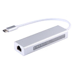 鋁合金外殼3埠USB3.0集線器+USB-C / Type-C千兆乙太網路轉接器，USB Type-C 1000Mbps