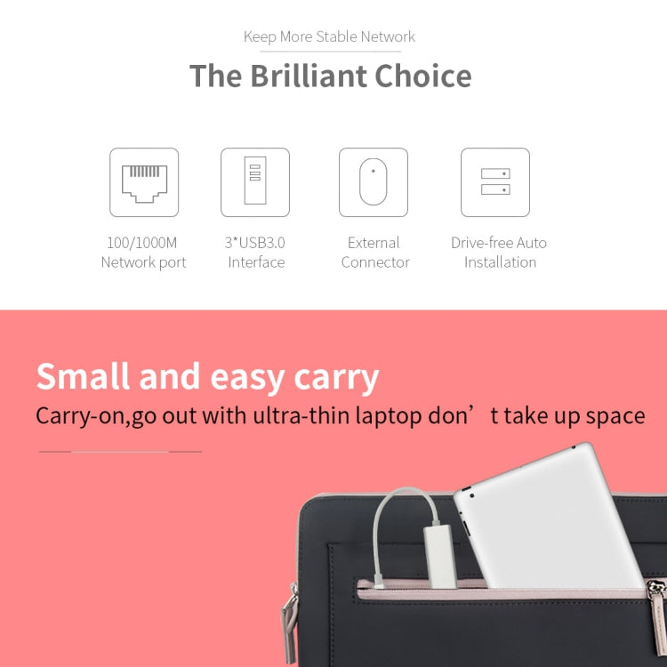 鋁合金外殼3埠USB3.0集線器+USB-C / Type-C千兆乙太網路轉接器，USB Type-C 1000Mbps