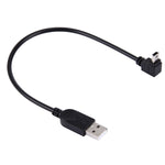 90度彎頭迷你USB轉USB數據/充電線，長度：28cm，彎頭迷你USB