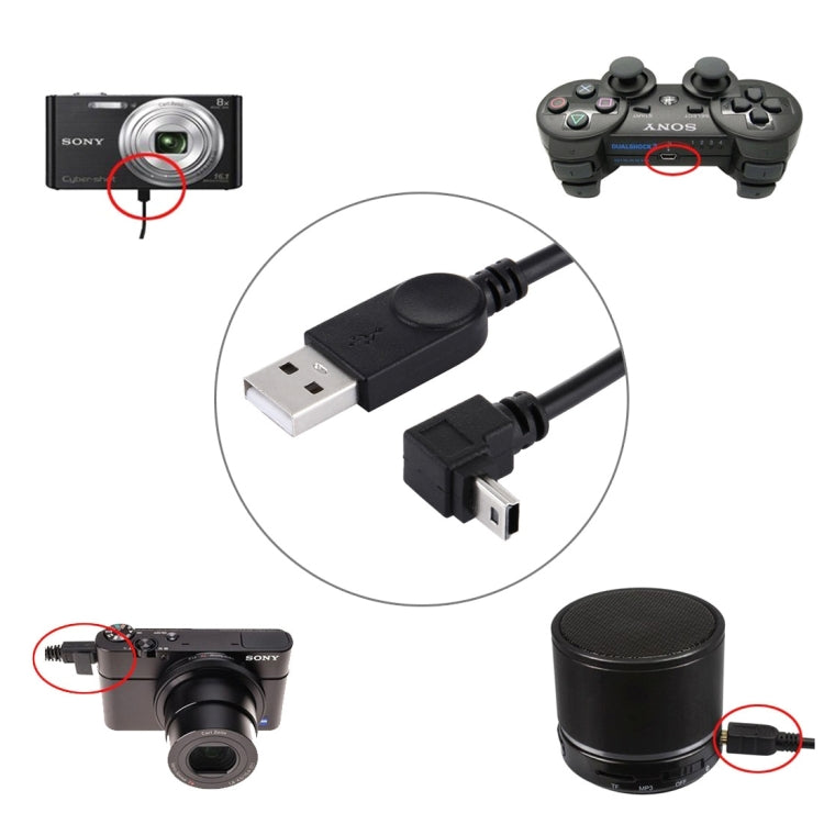 90度彎頭迷你USB轉USB數據/充電線，長度：28cm，彎頭迷你USB