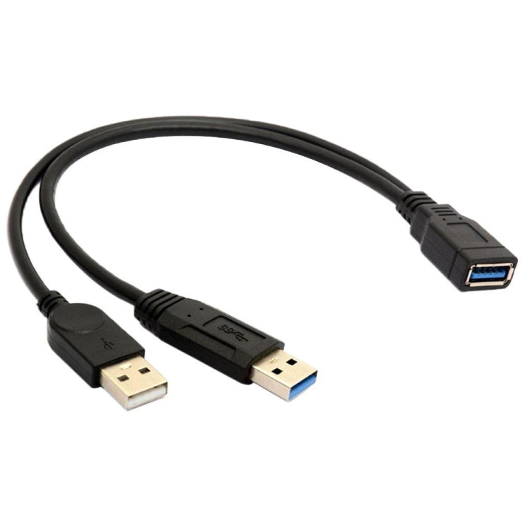 2合1 USB 3.0母頭轉USB 2.0 + USB 3.0公頭電腦/筆電用線，長度：29cm，USB 3.0 AF轉USB 2.0 AM + USB 3.0 AM