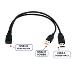 2合1 USB 3.0母頭轉USB 2.0 + USB 3.0公頭電腦/筆電用線，長度：29cm，USB 3.0 AF轉USB 2.0 AM + USB 3.0 AM