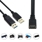 2合1 USB 3.0母頭轉USB 2.0 + USB 3.0公頭電腦/筆電用線，長度：29cm，USB 3.0 AF轉USB 2.0 AM + USB 3.0 AM