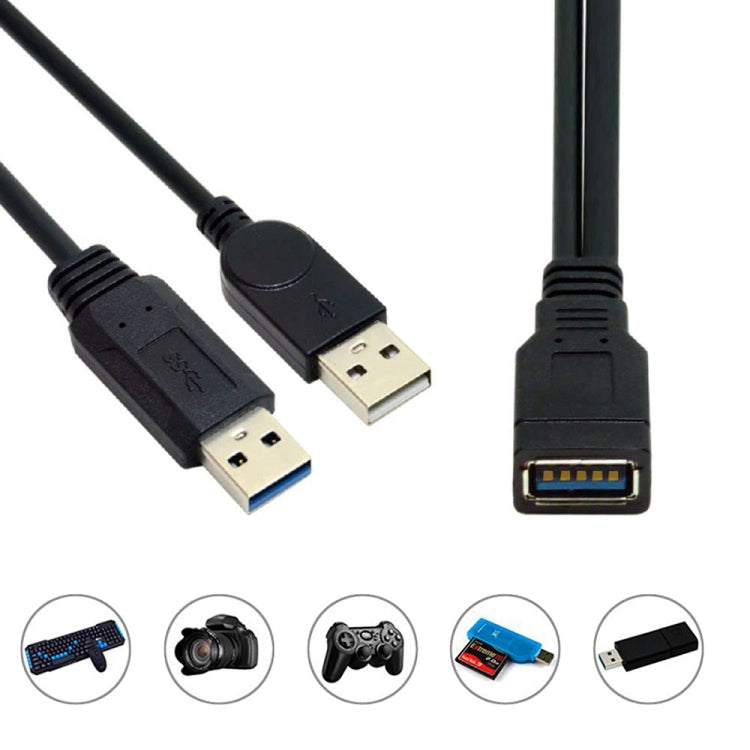 2合1 USB 3.0母頭轉USB 2.0 + USB 3.0公頭電腦/筆電用線，長度：29cm，USB 3.0 AF轉USB 2.0 AM + USB 3.0 AM