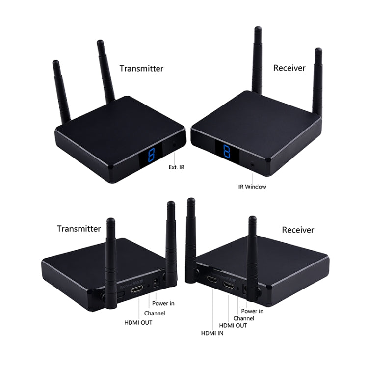 Measy FHD686-2 全高清 1080P 3D 2.4GHz / 5.8GHz 無線高清多媒體介面延長器，1 發射器 + 2 接收器，傳輸距離：200m，FHD686-2（英國插頭）、FHD686-2（美國插頭）、FHD686-2（澳洲插頭）、FHD686-2（歐洲插頭）