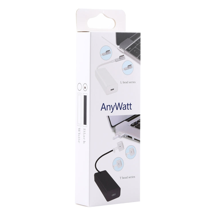 AnyWatt 85W USB-C / Type-C 母頭轉 5 針 MagSafe 1 公頭 L 形系列充電轉接器，適用於 MacBook，85W 黑色，85W 白色