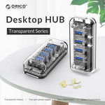 ORICO F4U 四埠 USB 3.0 5Gbps 快速傳輸桌面集線器，藍色 LED 指示燈，4 埠