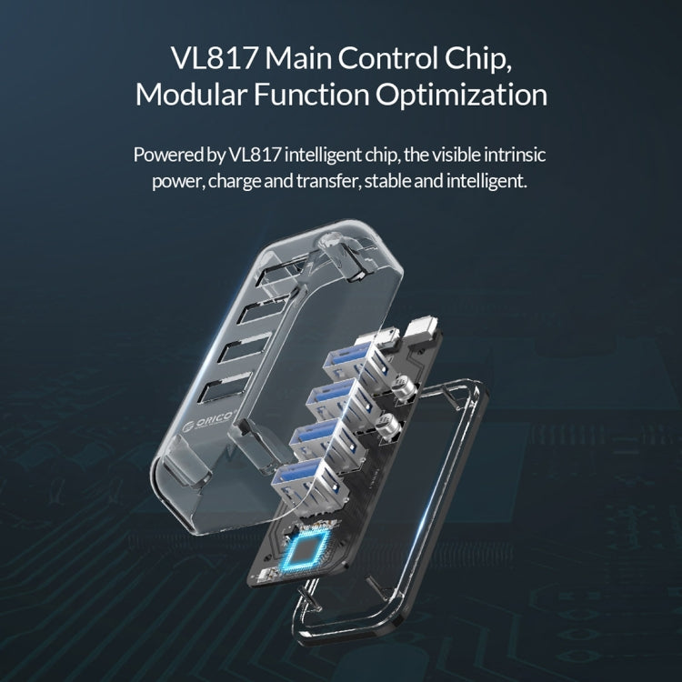 ORICO F4U 四埠 USB 3.0 5Gbps 快速傳輸桌面集線器，藍色 LED 指示燈，4 埠
