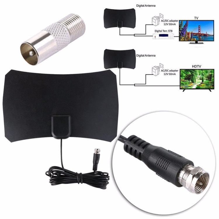 50 英里範圍 25dBi 高增益數位室內 HDTV 天線，附 3m 同軸電纜，50 英里 25dBi 黑色