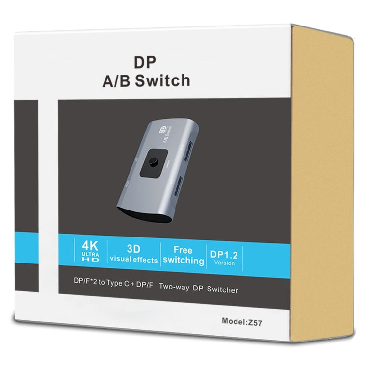Z57 DP 母頭 x 2 轉 USB-C / Type-C + DP 母頭 雙向 DP 切換器，Z57