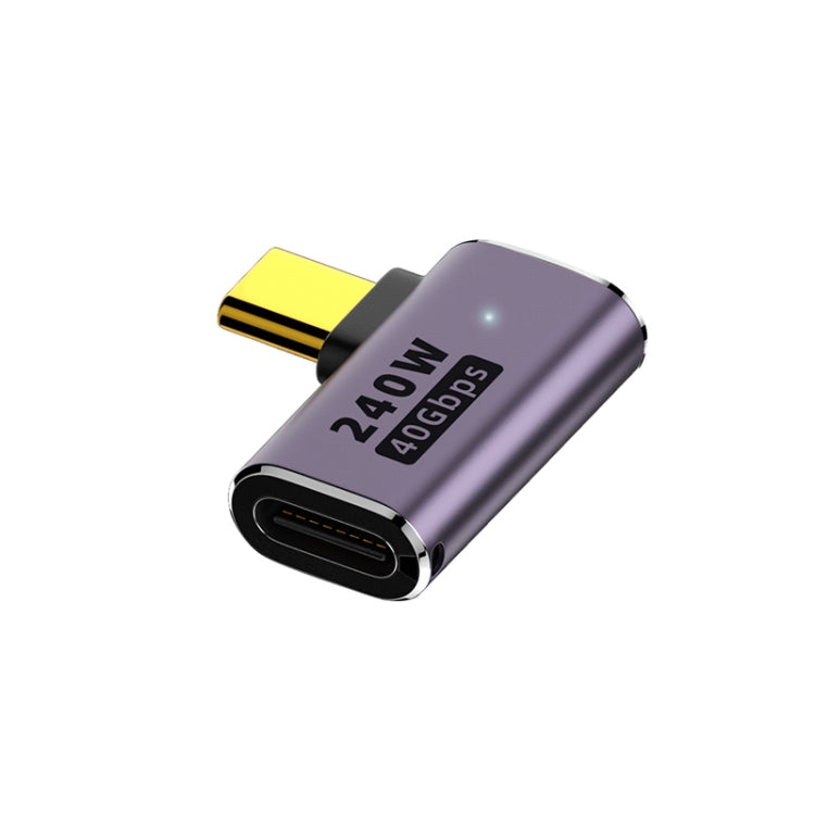 240W USB-C/Type-C 母頭轉 USB-C/Type-C 公頭 40Gbps 側彎轉接器 附燈，側彎轉接器
