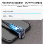 240W USB-C/Type-C 母頭轉 USB-C/Type-C 公頭 40Gbps 側彎轉接器 附燈，側彎轉接器
