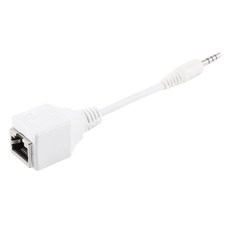 CAT5 RJ45 插座轉 3.5mm 四極公插音頻以太網 LAN 網路轉接器，總長約 13cm