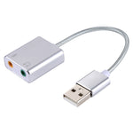 鋁合金外殼外置USB虛擬7.1聲道聲卡帶13cm線，適用PC筆記本，USB