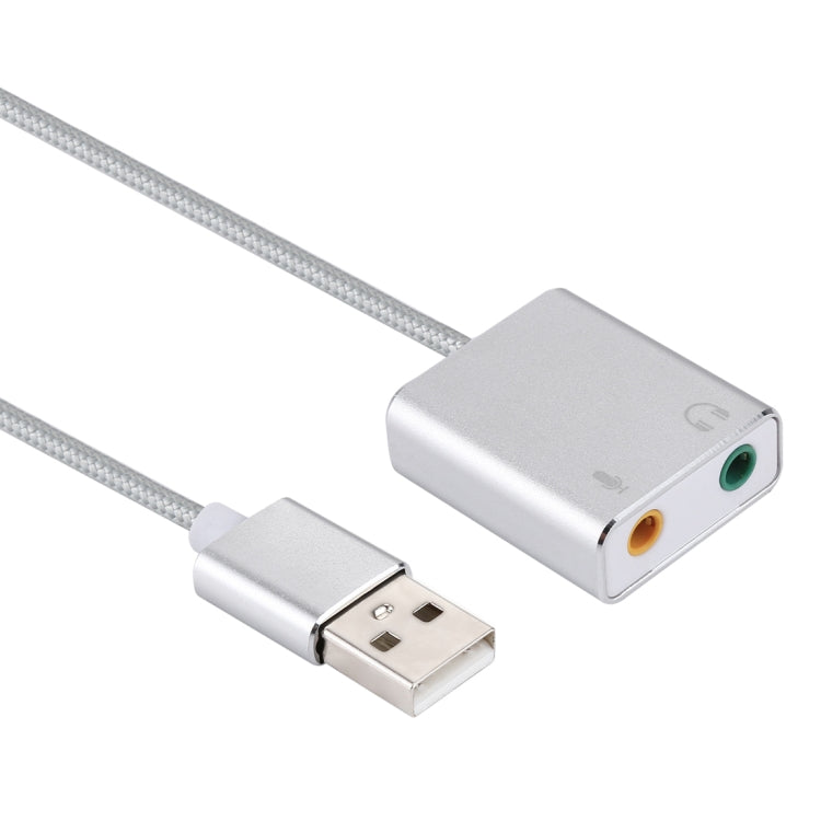 鋁合金外殼外置USB虛擬7.1聲道聲卡帶13cm線，適用PC筆記本，USB