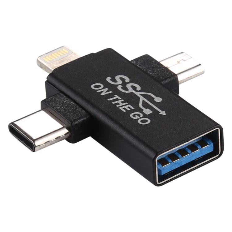 3 合 1 USB 3.0 對 8 Pin + Micro USB + USB-C / Type-C 介面多功能 OTG 轉接器