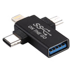 3 合 1 USB 3.0 對 8 Pin + Micro USB + USB-C / Type-C 介面多功能 OTG 轉接器