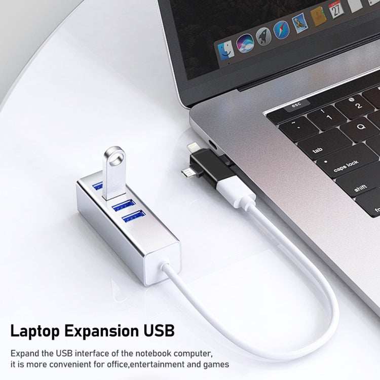 3 合 1 USB 3.0 對 8 Pin + Micro USB + USB-C / Type-C 介面多功能 OTG 轉接器