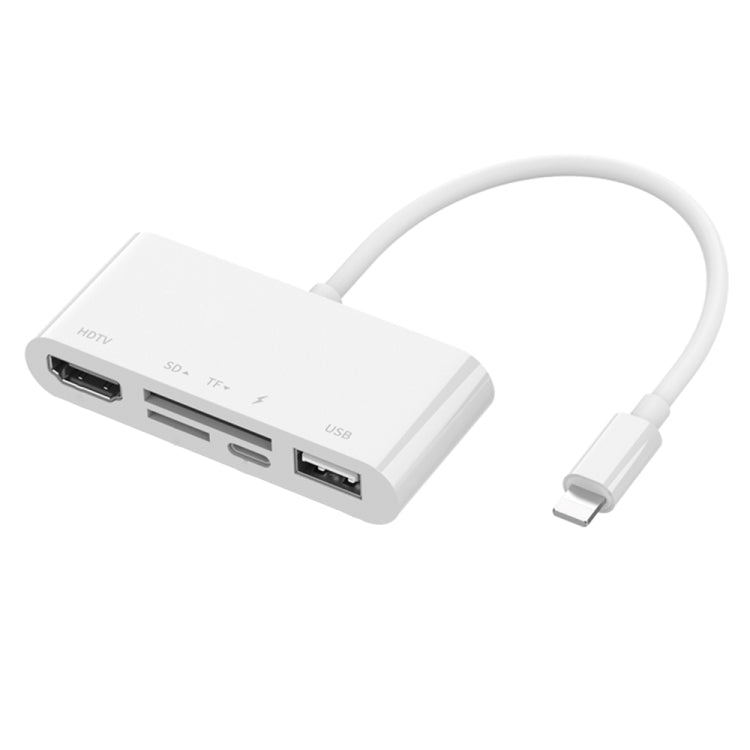 75215 5 合 1 8 針轉 HDMI + SD 卡槽 + TF 卡槽 + USB + 8 針充電埠高清視頻轉換器，75215