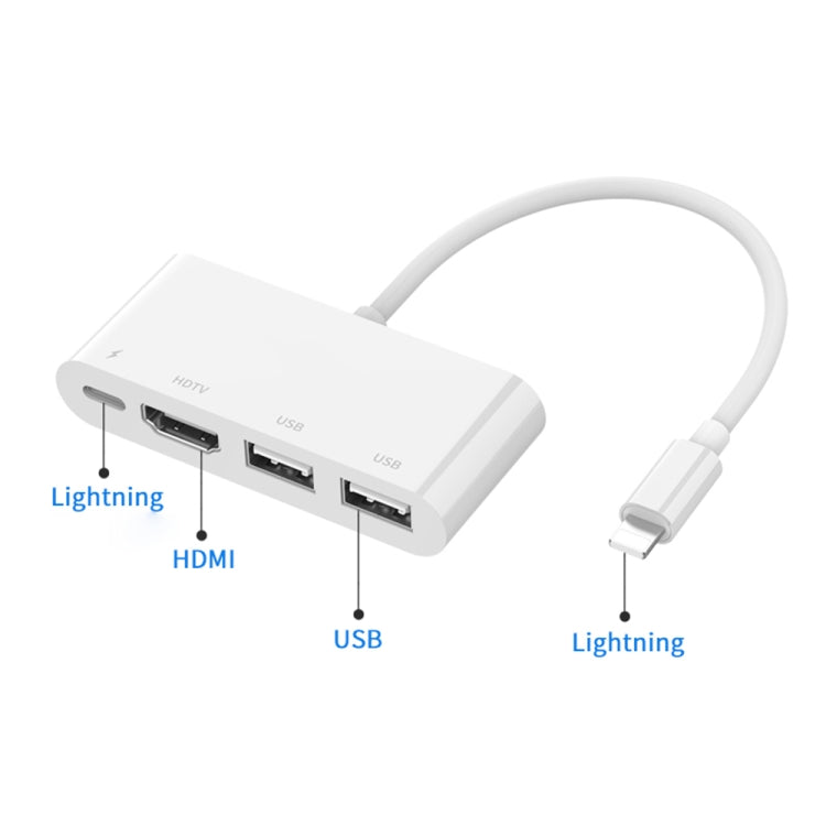 75216 4 合 1 8 針轉 HDMI + 8 針充電 + 2 USB 埠高清視頻轉換器，75216