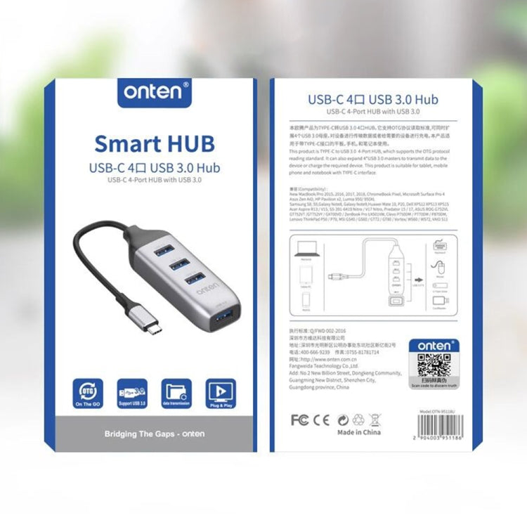 Onten 95118U 4合1 USB-C / Type-C轉4埠USB 3.0多功能集線器轉換擴充座，95118U