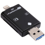 NK-208 3 合 1 i-Flash TF 卡 / SD 卡讀卡器，適用 8 針 + USB 2.0 + Micro USB 設備（黑色），NK-208 白色，NK-208 黑色