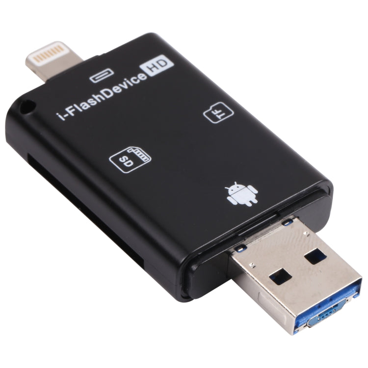 NK-208 3 合 1 i-Flash TF 卡 / SD 卡讀卡器，適用 8 針 + USB 2.0 + Micro USB 設備（黑色），NK-208 白色，NK-208 黑色