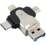 4 合 1 8 針 + USB-C / Type-C + Micro USB + USB 3.0 公頭 TF 卡讀卡器，4 合 1