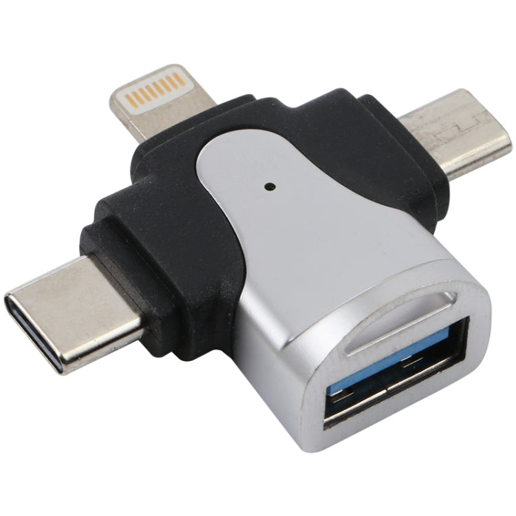 3 合 1 8 針 + USB-C / Type-C + Micro USB 公頭轉 USB 3.0 母頭鋅合金轉接器