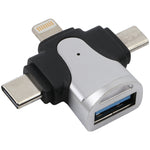 3 合 1 8 針 + USB-C / Type-C + Micro USB 公頭轉 USB 3.0 母頭鋅合金轉接器