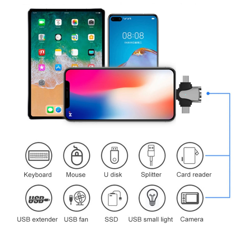 3 合 1 8 針 + USB-C / Type-C + Micro USB 公頭轉 USB 3.0 母頭鋅合金轉接器