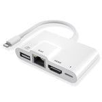 4 合 1 8 針公頭轉 8 針電源 + RJ45 乙太網路 + HDMI + USB 攝影機母頭 OTG 數位 AV 轉接器，RJ45 乙太網路