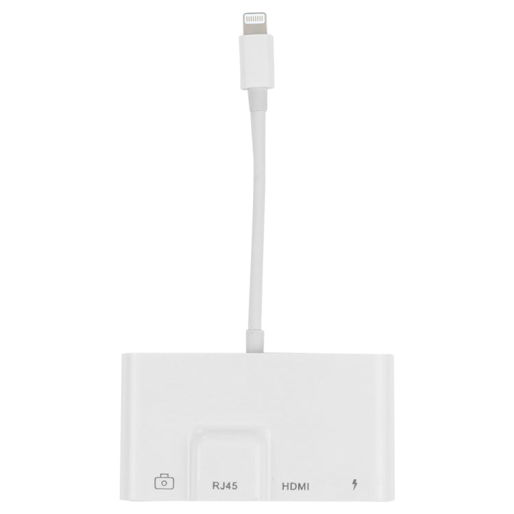 4 合 1 8 針公頭轉 8 針電源 + RJ45 乙太網路 + HDMI + USB 攝影機母頭 OTG 數位 AV 轉接器，RJ45 乙太網路