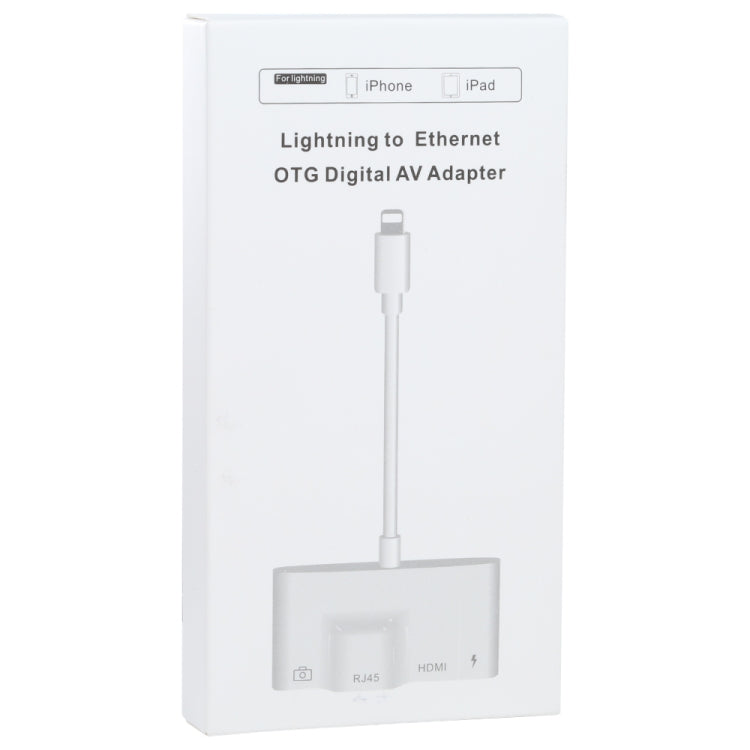 4 合 1 8 針公頭轉 8 針電源 + RJ45 乙太網路 + HDMI + USB 攝影機母頭 OTG 數位 AV 轉接器，RJ45 乙太網路