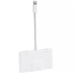 NK-1033 5 合 1 8 針公頭轉雙 USB + 3.5mm AUX + 乙太網路 + 8 針電源母頭轉接器，NK-1033