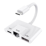 3 合 1 USB-C / Type-C 公頭對 USB + 100M RJ45 乙太網路 + Type-C 電源母頭轉接器，3 合 1