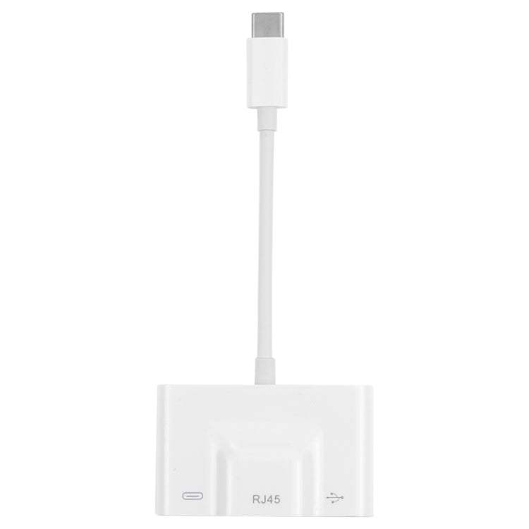 3 合 1 USB-C / Type-C 公頭對 USB + 100M RJ45 乙太網路 + Type-C 電源母頭轉接器，3 合 1