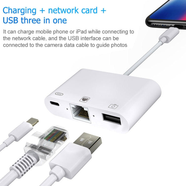 NK-107 3 合 1 乙太網路 + USB + 8 針充電母座轉 8 針公頭 OTG 數位視訊轉換線