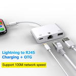 NK-107 3 合 1 乙太網路 + USB + 8 針充電母座轉 8 針公頭 OTG 數位視訊轉換線
