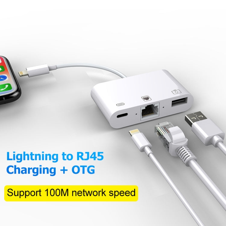 NK-107 3 合 1 乙太網路 + USB + 8 針充電母座轉 8 針公頭 OTG 數位視訊轉換線