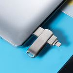 Richwell 3 合 1 128G Micro USB + 8 針 + USB 3.0 金屬旋轉推拉式隨身碟附 OTG 功能，128G