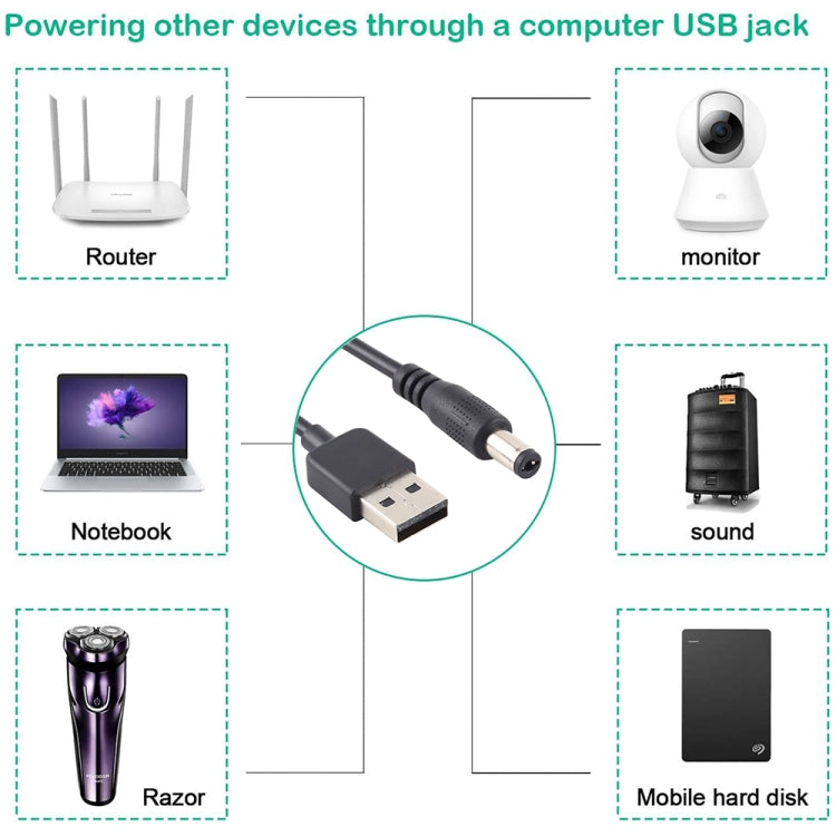 3A USB 轉 5.5 x 2.1毫米直流電源插頭線，長度：1米，USB 轉直流 5.5x2.1毫米