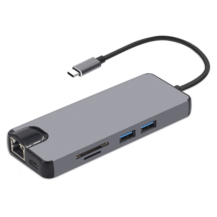 8 合 1 Type-C 轉 HDMI + USB 3.0 + USB 3.0 + Type-C + LAN + VGA + TF/SD 卡讀卡器轉接器