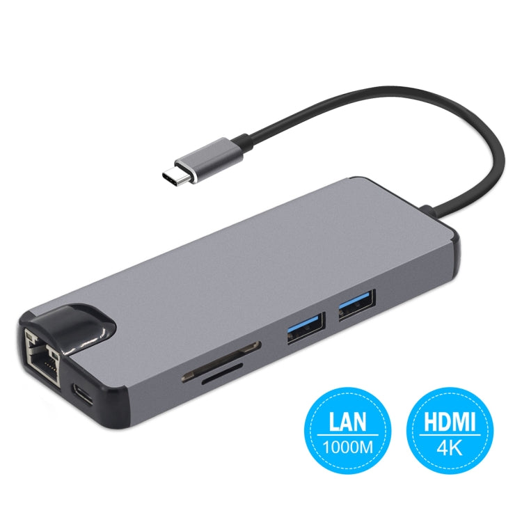 8 合 1 Type-C 轉 HDMI + USB 3.0 + USB 3.0 + Type-C + LAN + VGA + TF/SD 卡讀卡器轉接器