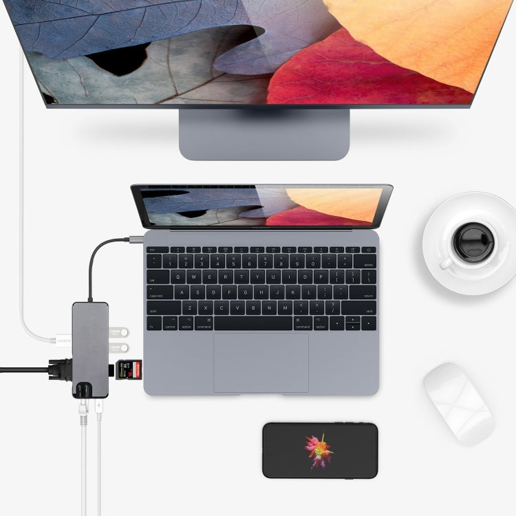 8 合 1 Type-C 轉 HDMI + USB 3.0 + USB 3.0 + Type-C + LAN + VGA + TF/SD 卡讀卡器轉接器
